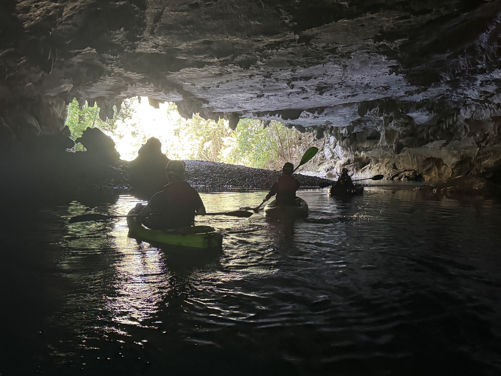 Cave tubing on a jungle river