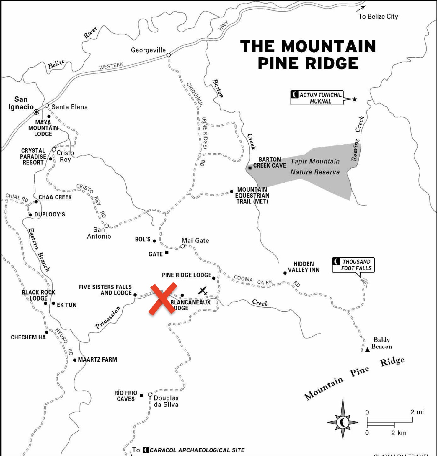 Map showing Pine Ridge Retreat's location in Mountain Pine Ridge, Belize